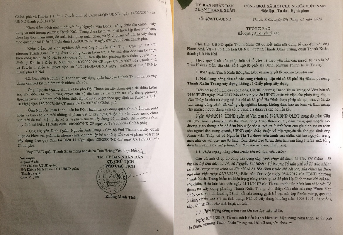 Bài 2 Kiểm điểm PCT UBND Phạm Anh Vũ và cán bộ Đội Thanh tra Xây dựng quận Thanh Xuân do buông lỏng quản lý 